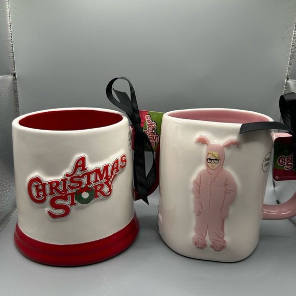 Rae Dunn A CHRISTMAS STORY Mug Set OH FUDGE! and RALPHIE IN BUNNY COSTUME NEW - Picture 1 of 3